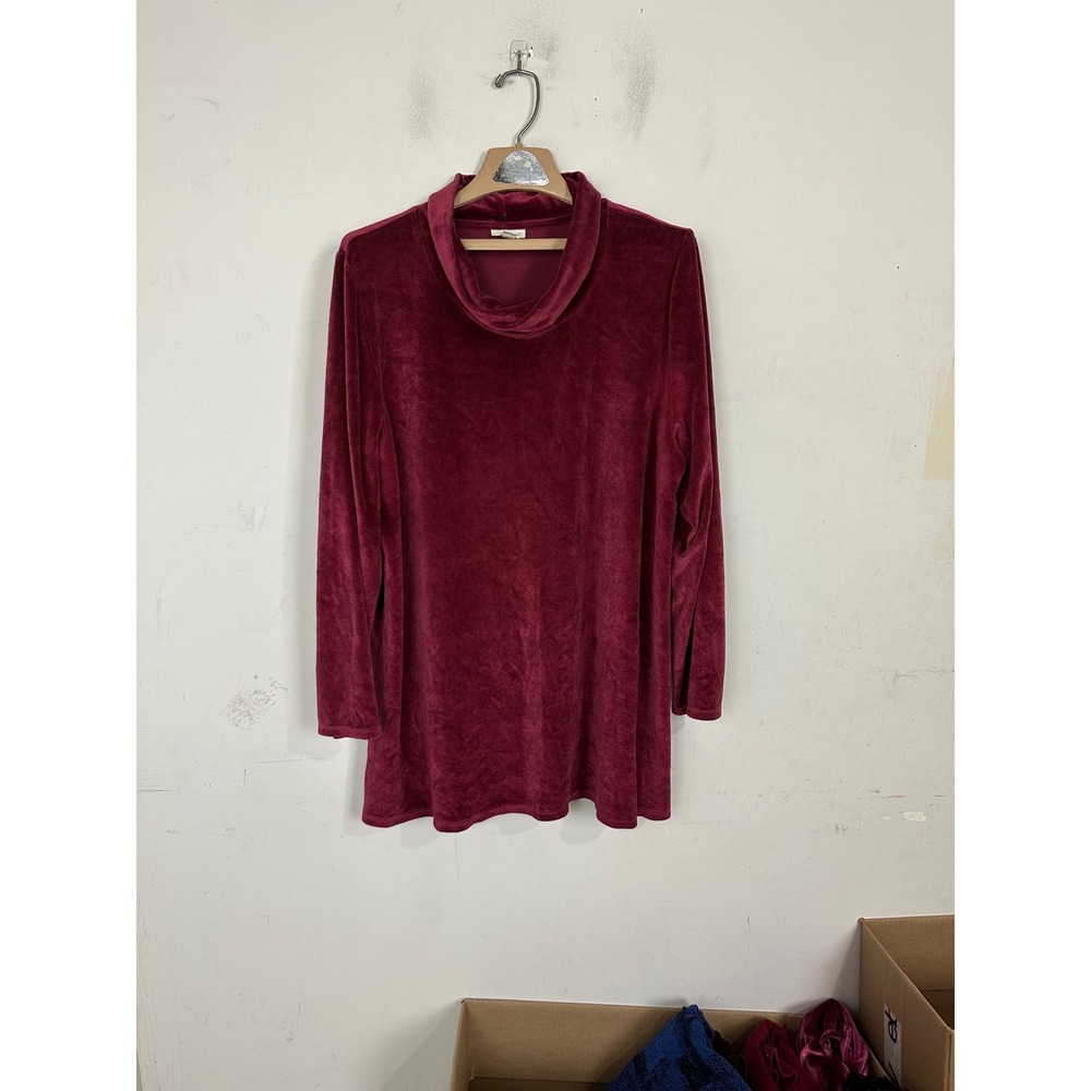 Pure Jill J. Jill Burgundy Velvet‎ Cowl Neck Tunic Top XL Pima Cotton Modal Wine